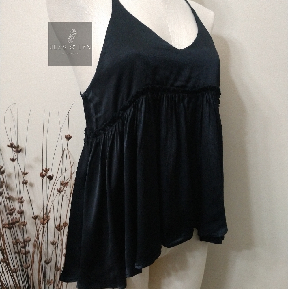🆕 Black Flowy Babydoll Boho Tank w/Adjustable Straps - Picture 6 of 16